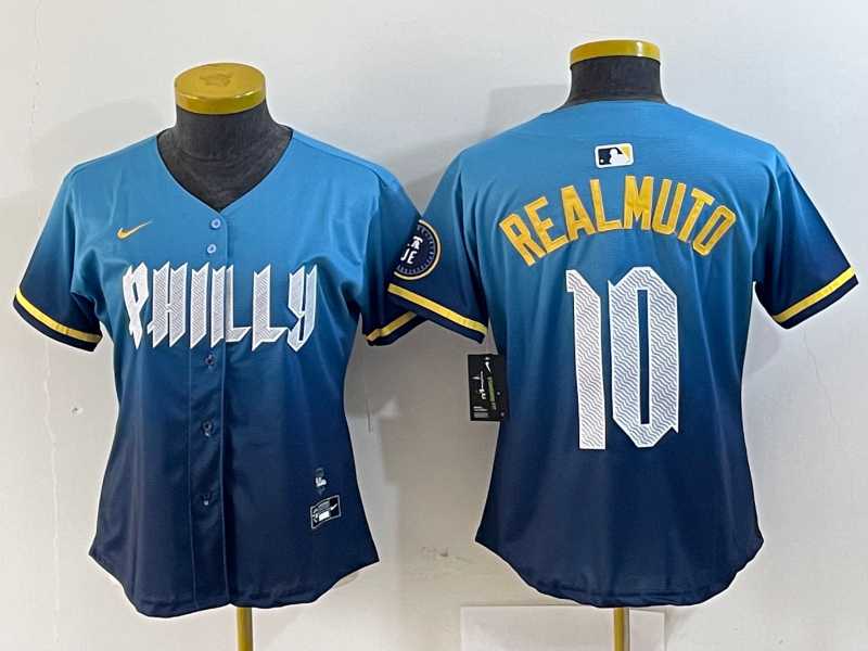 Womens Philadelphia Phillies #10 JT Realmuto Blue 2024 City Connect Limited Stitched Jersey
